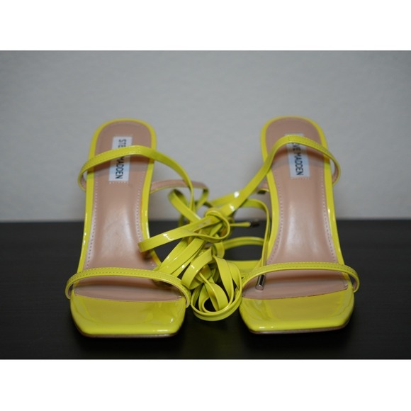 Steve Madden Shoes - Steve Madden Women's Yellow Patent Leather Lace-Up Heeled Sandals - Square Toe